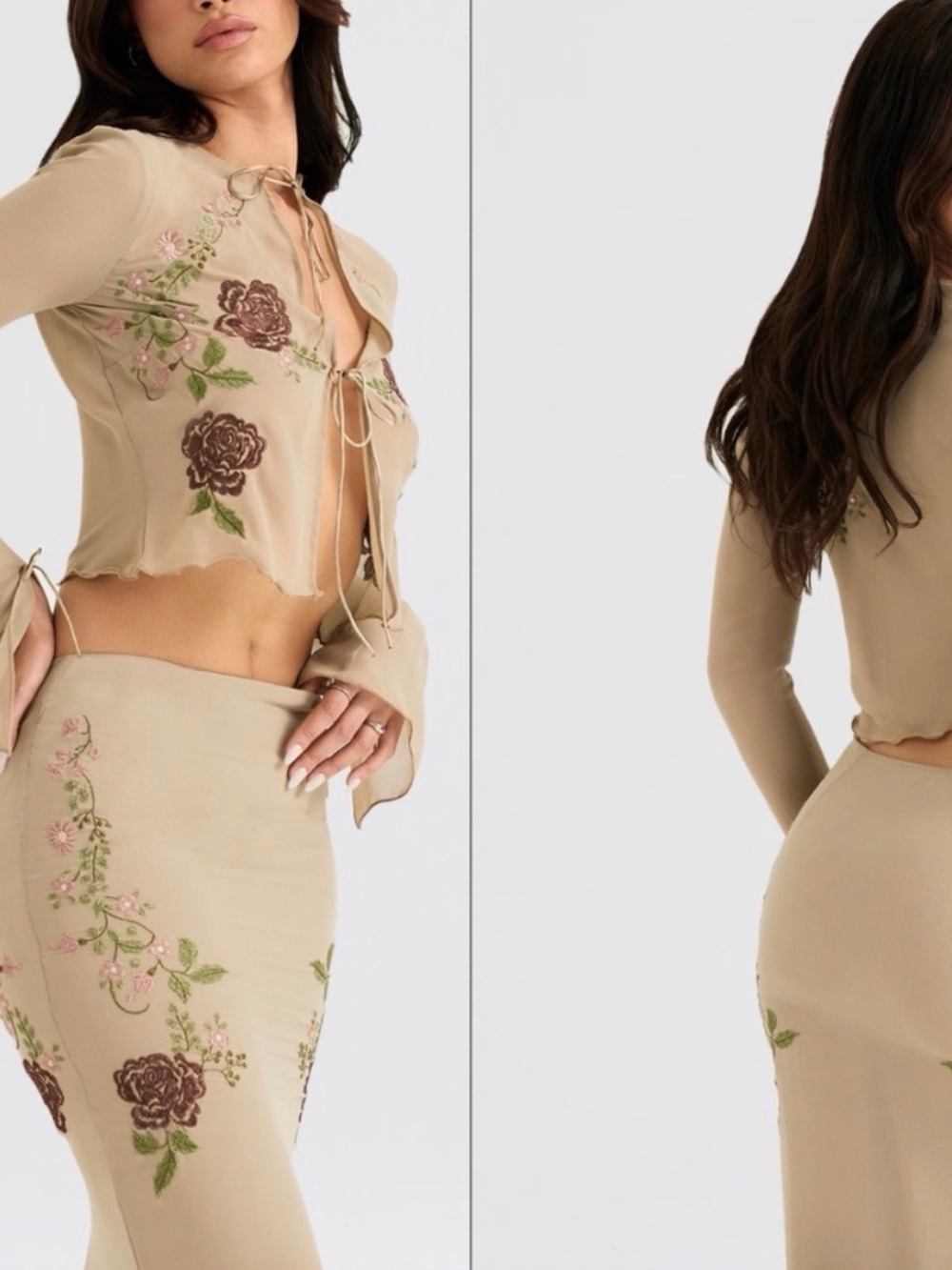 House of CB Beige Sheer Set with Western Floral Embroidery - Picture 15 of 15